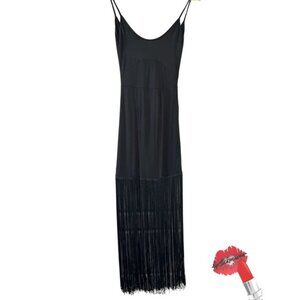 Nasty Gal Dress Women Small Black Scoop Neck Fringe Swing Midi Boho Festival
